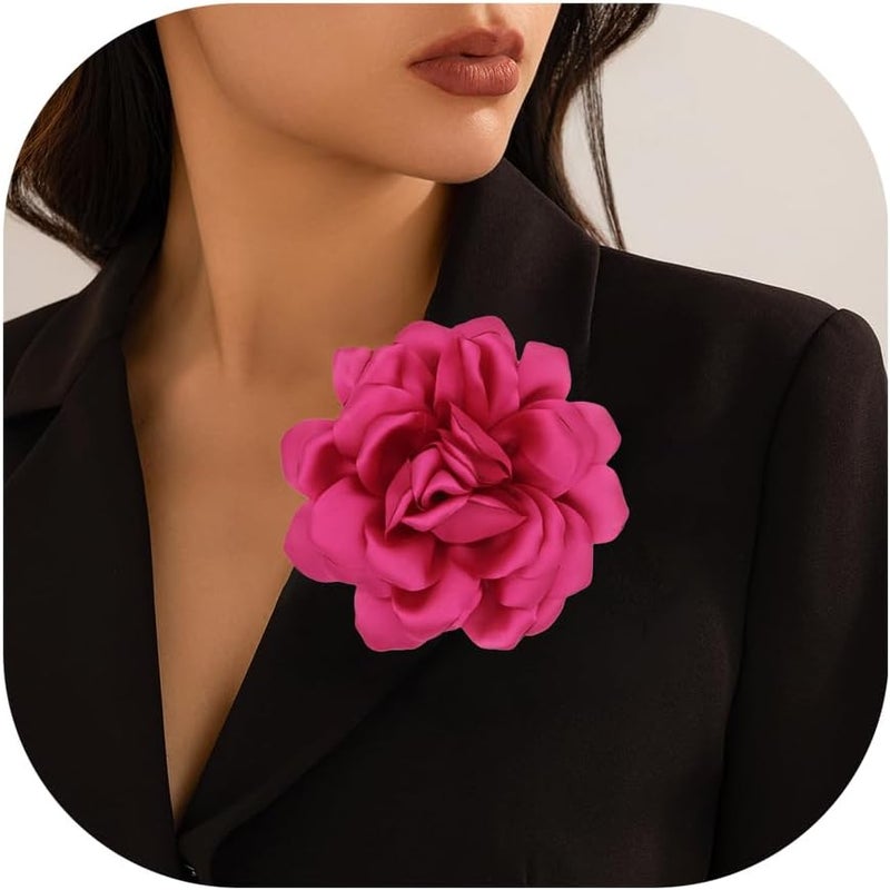 Decixde Satin Fabric Rose Flower Brooches - Handmade Floral Accessory for Wedding Party Dance Banquet Ceremony - Size: 4.72in - Image 1